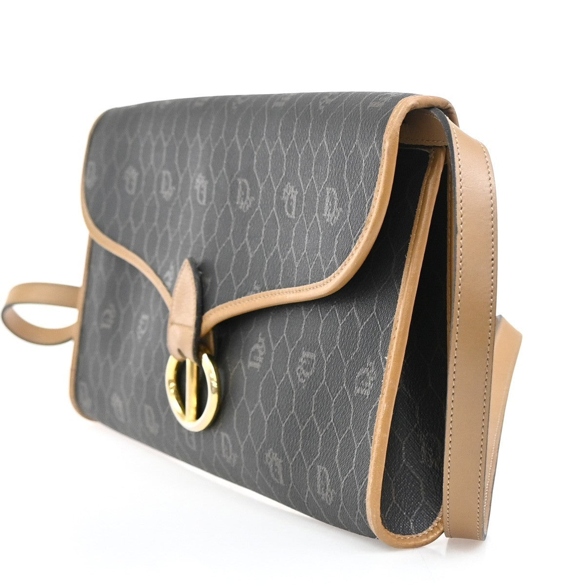 CHRISTIAN DIOR Honeycomb Chain Shoulder Bag PVC Leather Brown Gray GHW 39EG208