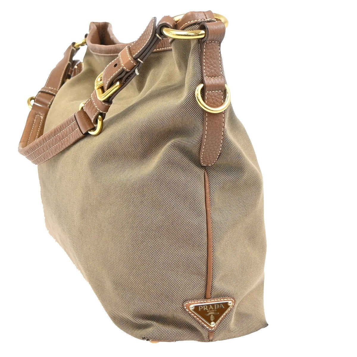 PRADA Logo Shoulder Hobo Bag Jacquard Canvas Leather Brown GHW Italy 85YH899