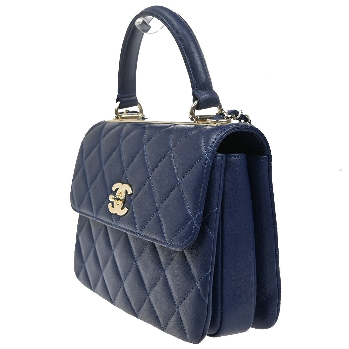CHANEL Trendy CC Top Handle Chain Shoulder Hand Bag Leather Blue GHW 770RL385