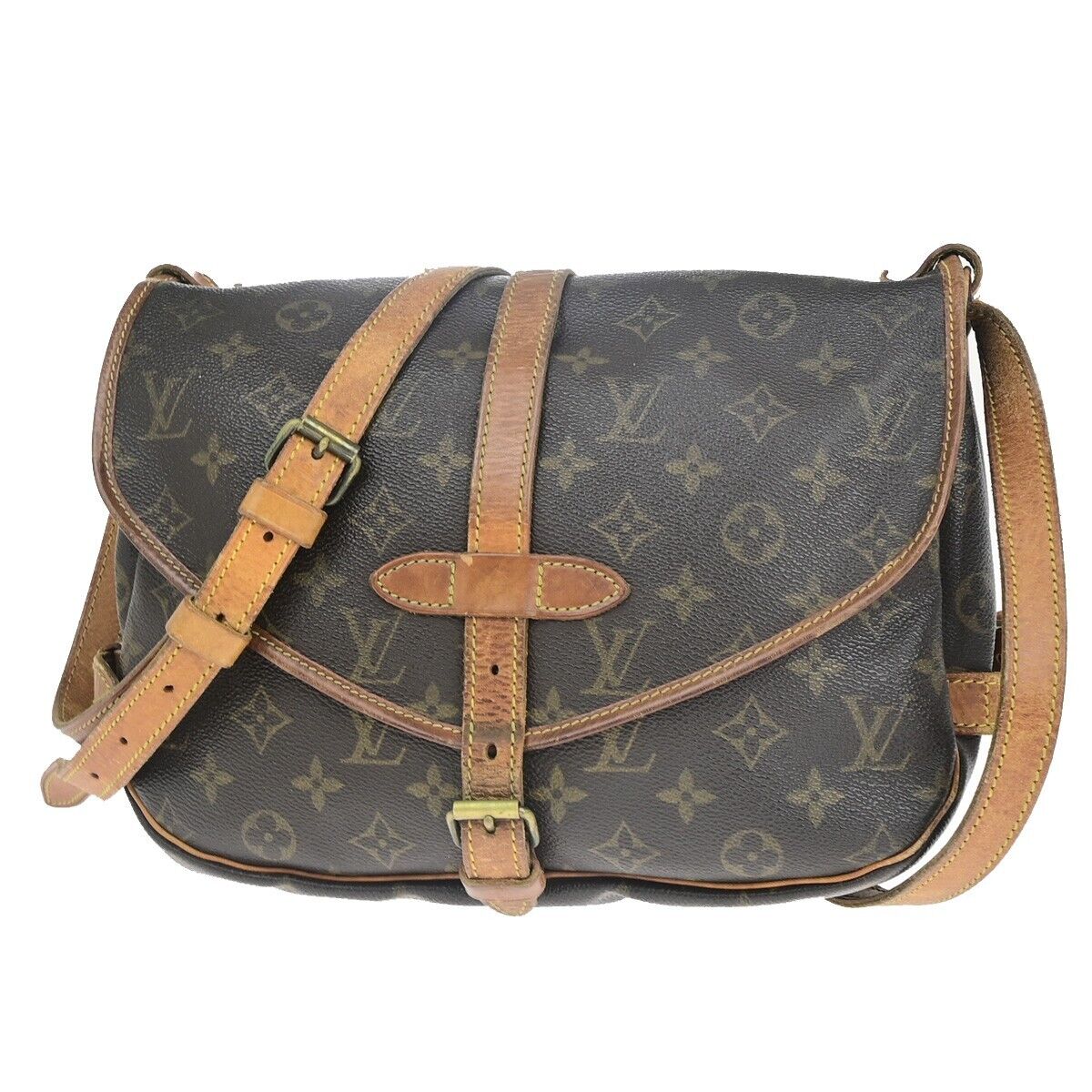 LOUIS VUITTON Logo Saumur 30 Shoulder Bag Monogram Leather Brown M42256 30HC017