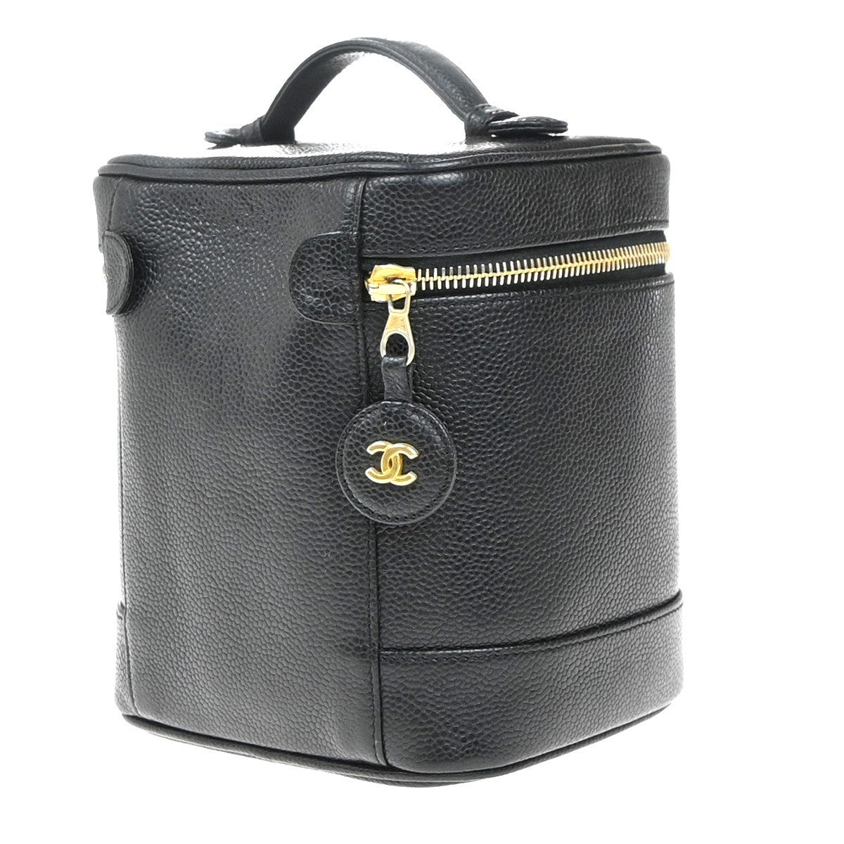 CHANEL CC Vanity Cosmetic Hand Bag Grained Calfskin Leather Black GHW 99RP073