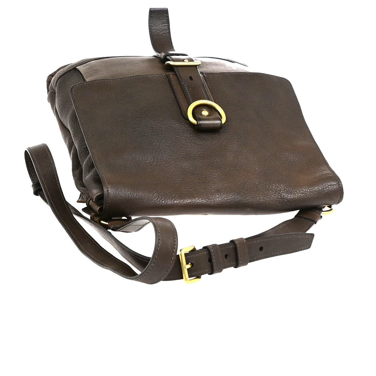 PRADA Logo Crossbody Messenger Shoulder Bag Leather Brown GHW Italy 87KD156
