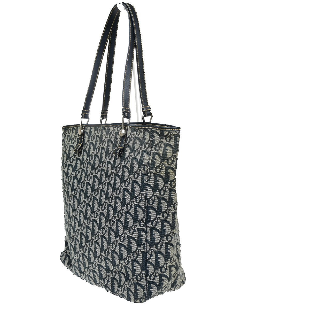 CHRISTIAN DIOR Trotter Pattern Shoulder Tote Bag Canvas Leather BE Italy 76MA704