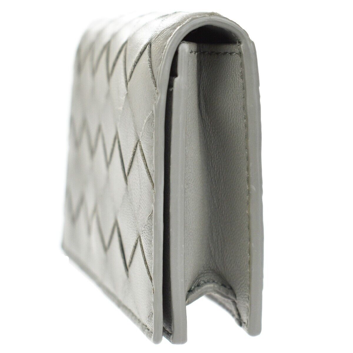 BOTTEGA VENETA Logo Intrecciato Bifold Card Case Leather Gray Italy 65RC264