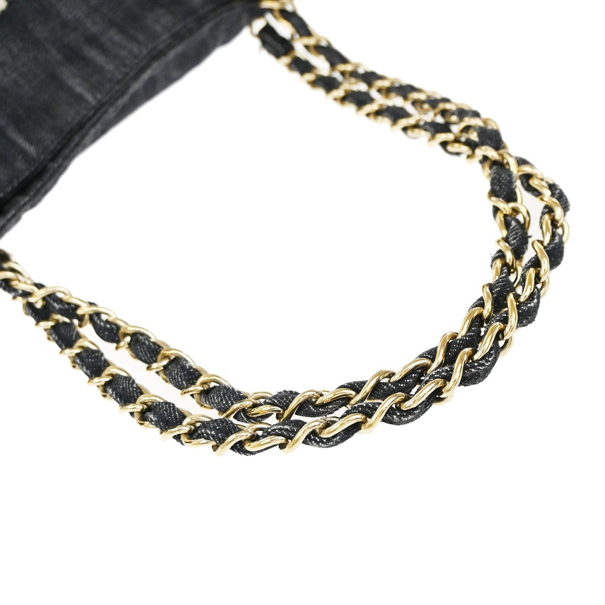 CHANEL CC Denim Night Flight Chain Shoulder Tote Bag Canvas Leather BE 110RP173