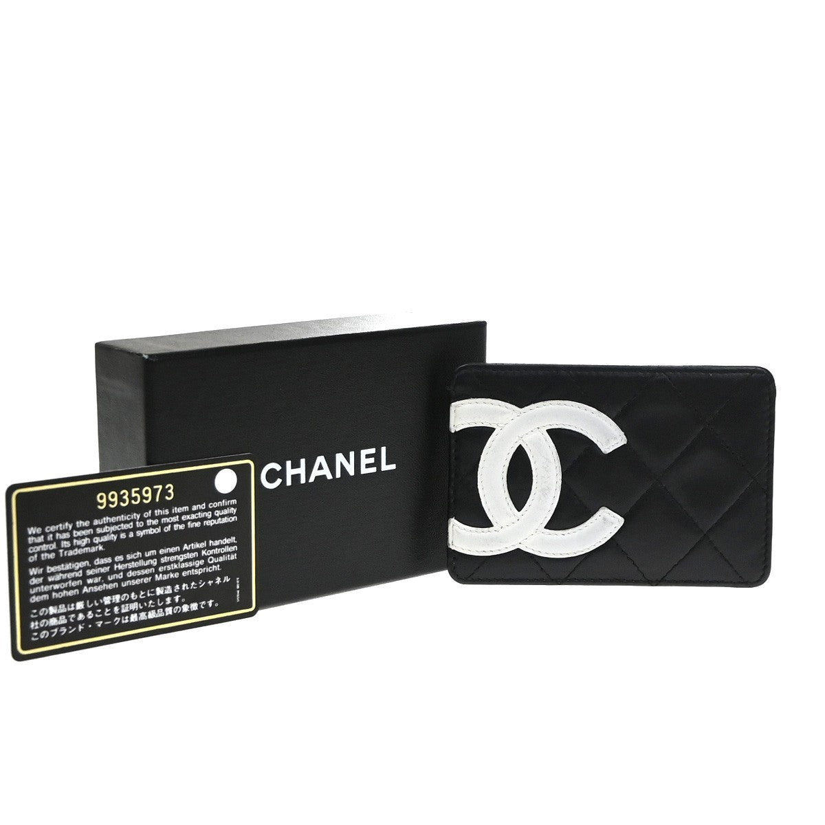CHANEL CC Logo Cambon Card Case Wallet Leather Black White Italy 31CA987