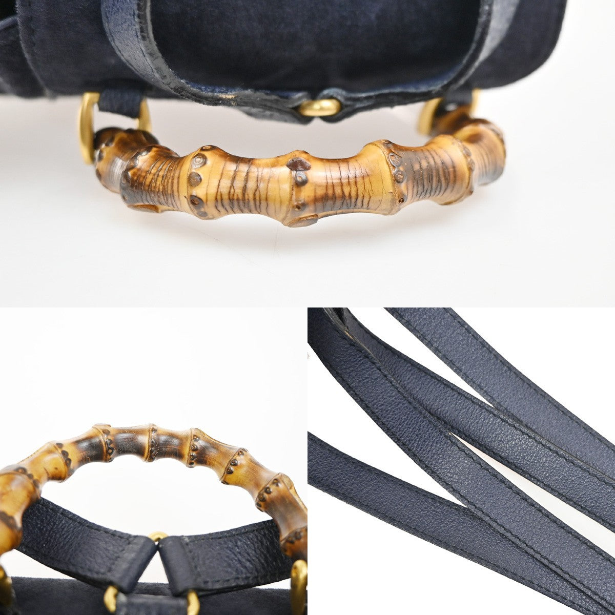 GUCCI Bamboo Logo 2way Back Pack Bag Suede Leather Navy Blue GHW Italy 38MA494