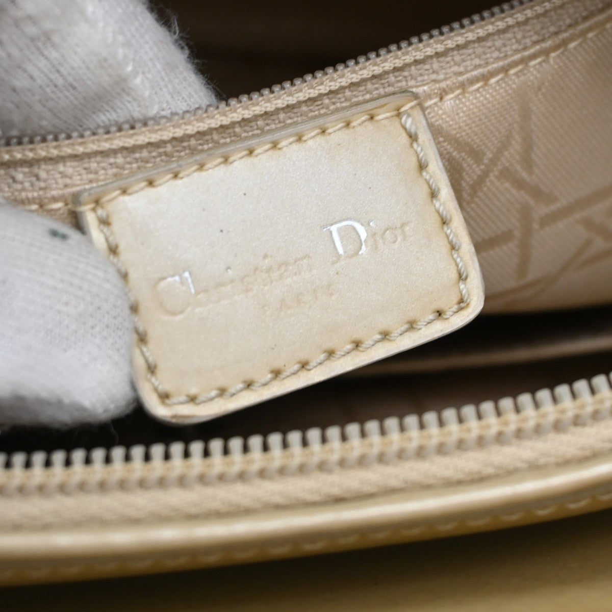 CHRISTIAN DIOR Maris Pearl Hand Bag  Hand Bag Patent Leather Beige SHW 30YH858