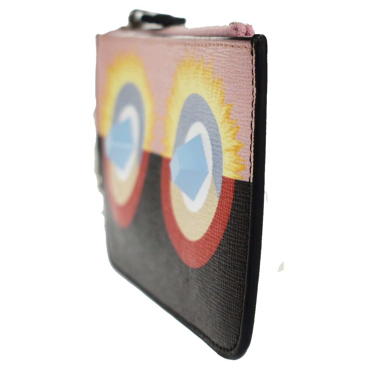 FENDI BAG BUGS Monster Coin Wallet Key Clip Leather Black Pink Silver 66YD090