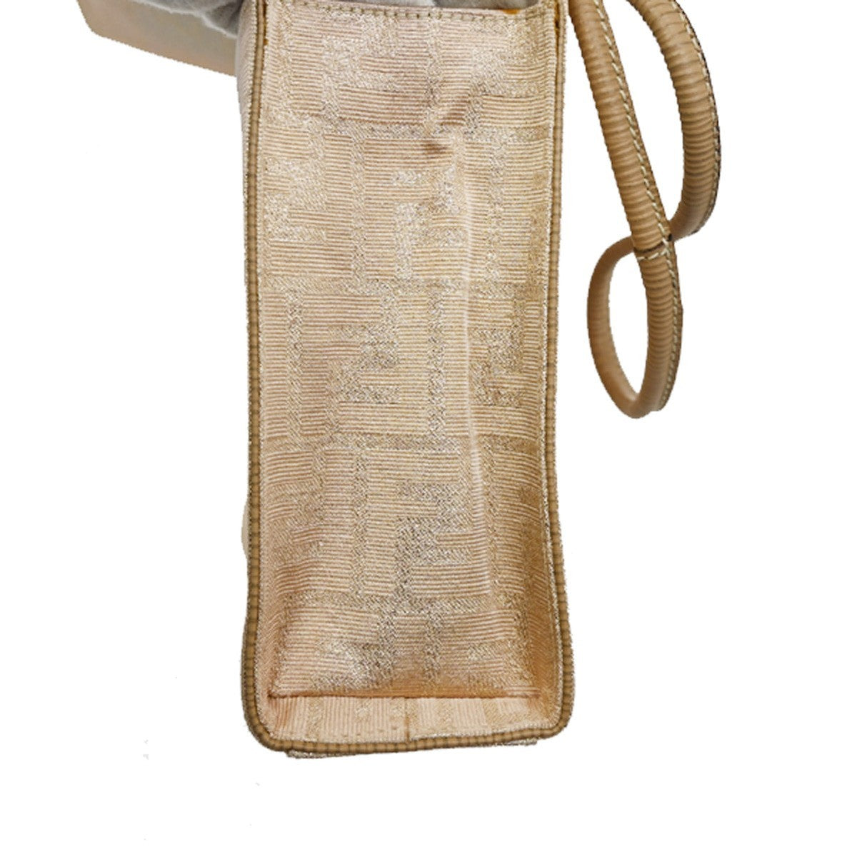 FENDI Logo Zucca Pattern Shoulder Bag Canvas Leather Gold Beige 87TA127