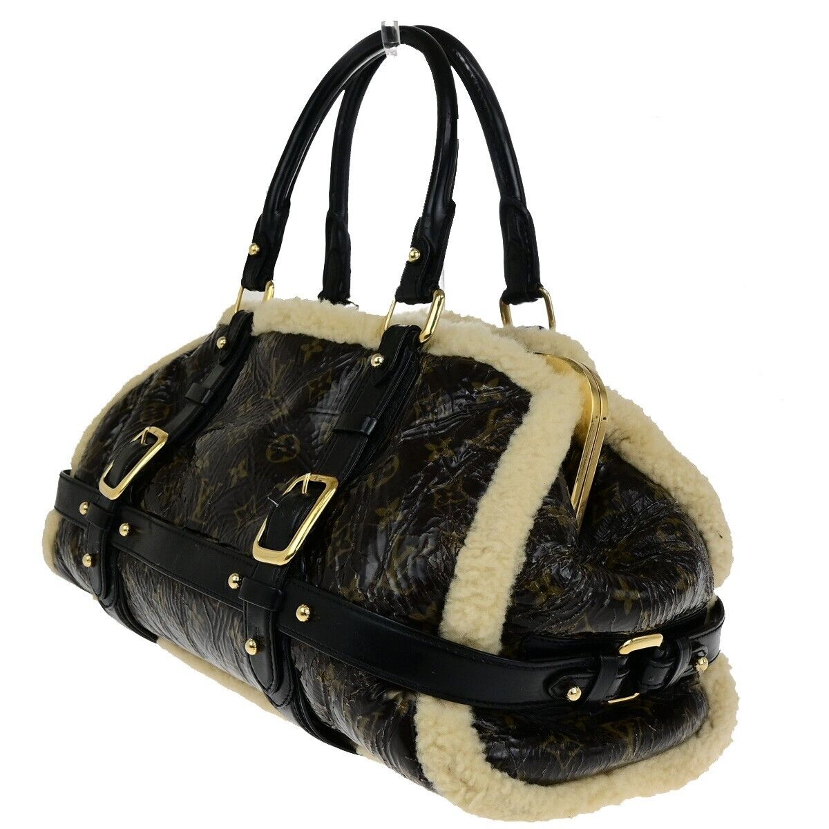 LOUIS VUITTON Storm Hand Bag Monogram Shearling Patent Leather M95574 BN 18YG782