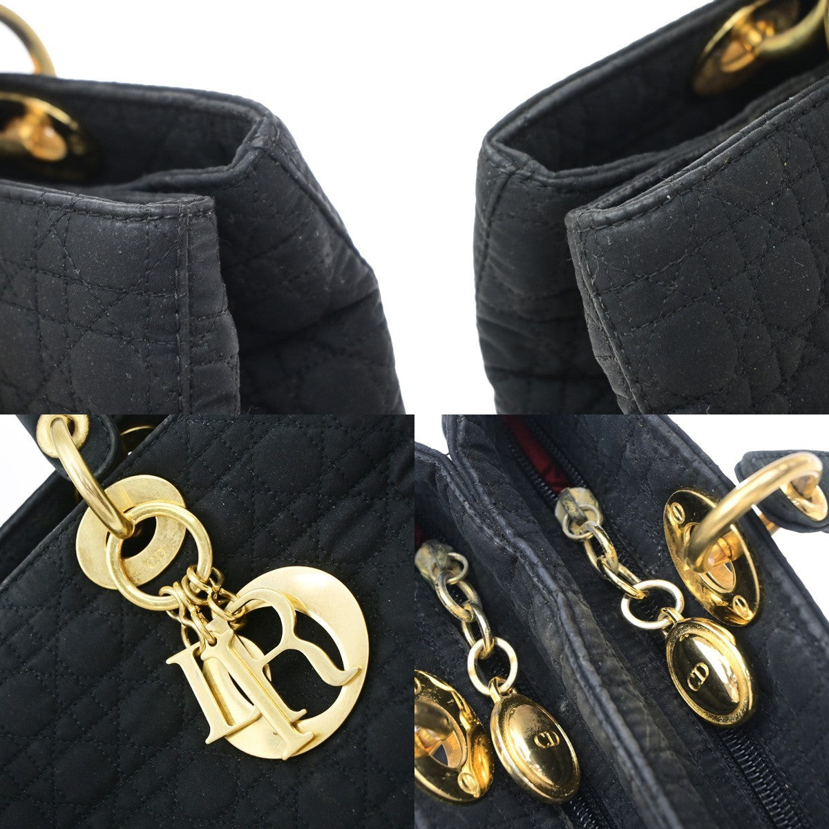 CHRISTIAN DIOR Logo Lady Cannage Hand Bag Nylon Leather Black GHW Italy 89EG409