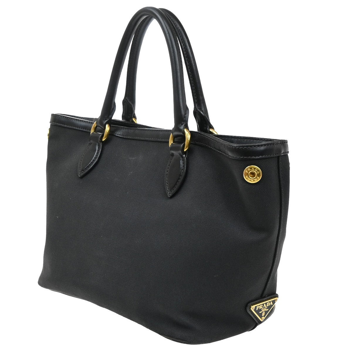 PRADA Logo Jacquard Shoulder Hand Bag Canvas Leather  Black GHW 30SA098