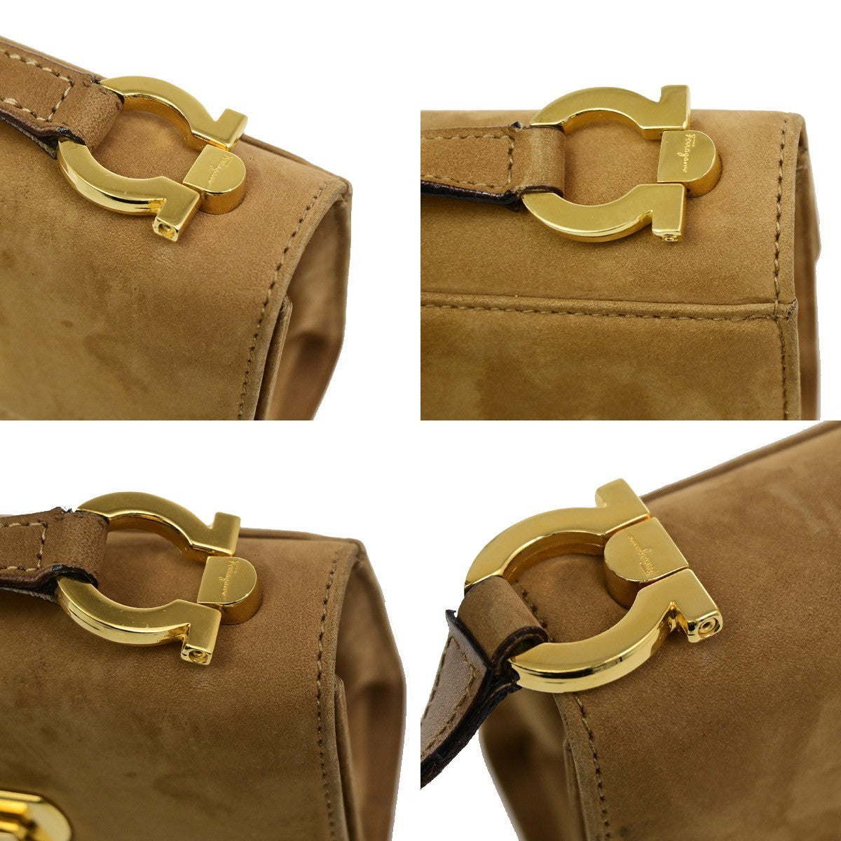 SALVATORE FERRAGAMO Logo Gancini Mini Shoulder Bag Suede Leather Beige 36KD112