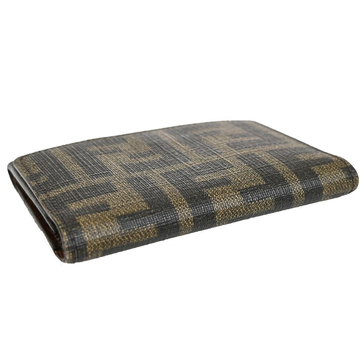 FENDI Logo Zucca Pattern Card Case Wallet PVC Leather Brown Italy 02EE268