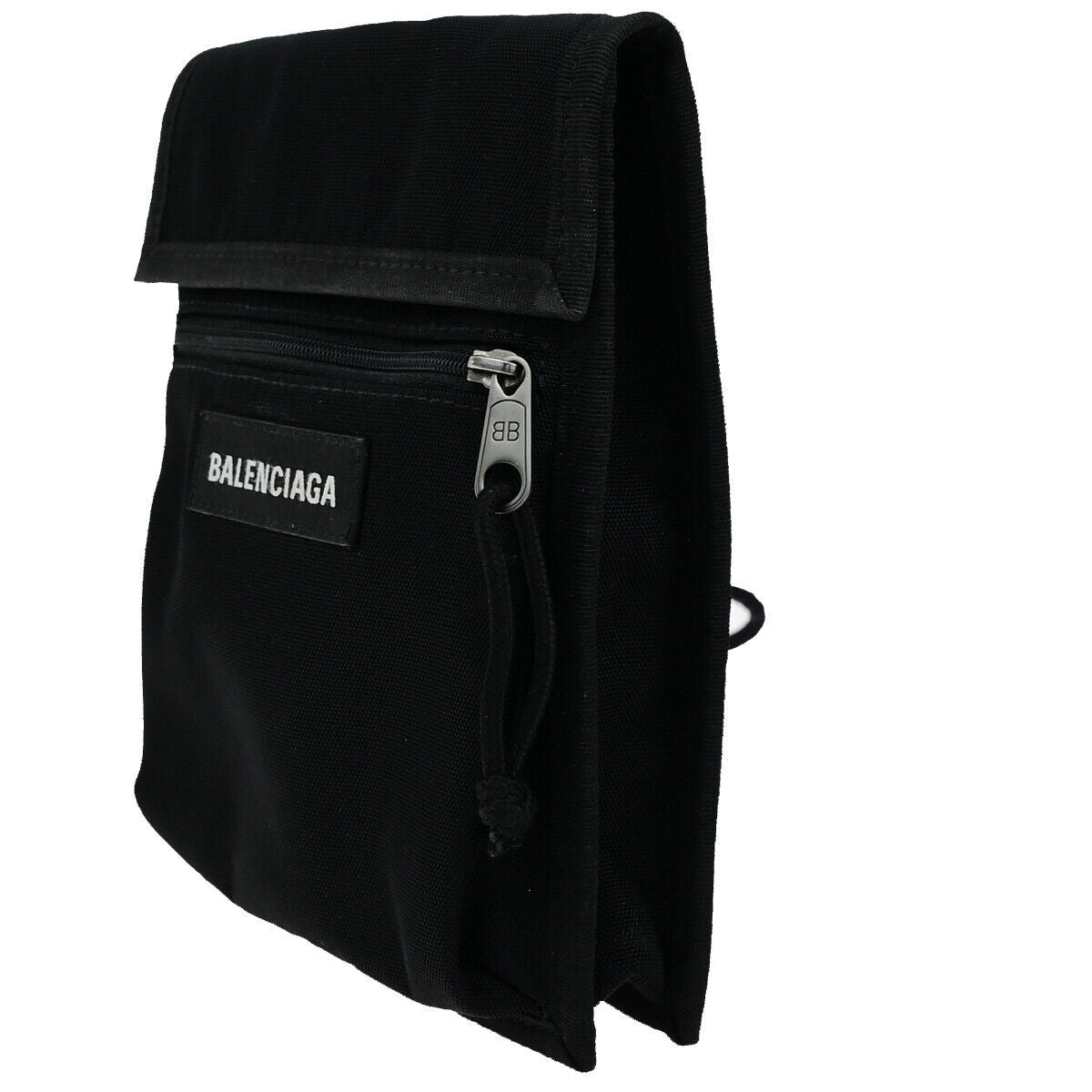 BALENCIAGA Logo Mini Shoulder Bag Nylon Leather Black Italy 62YG742