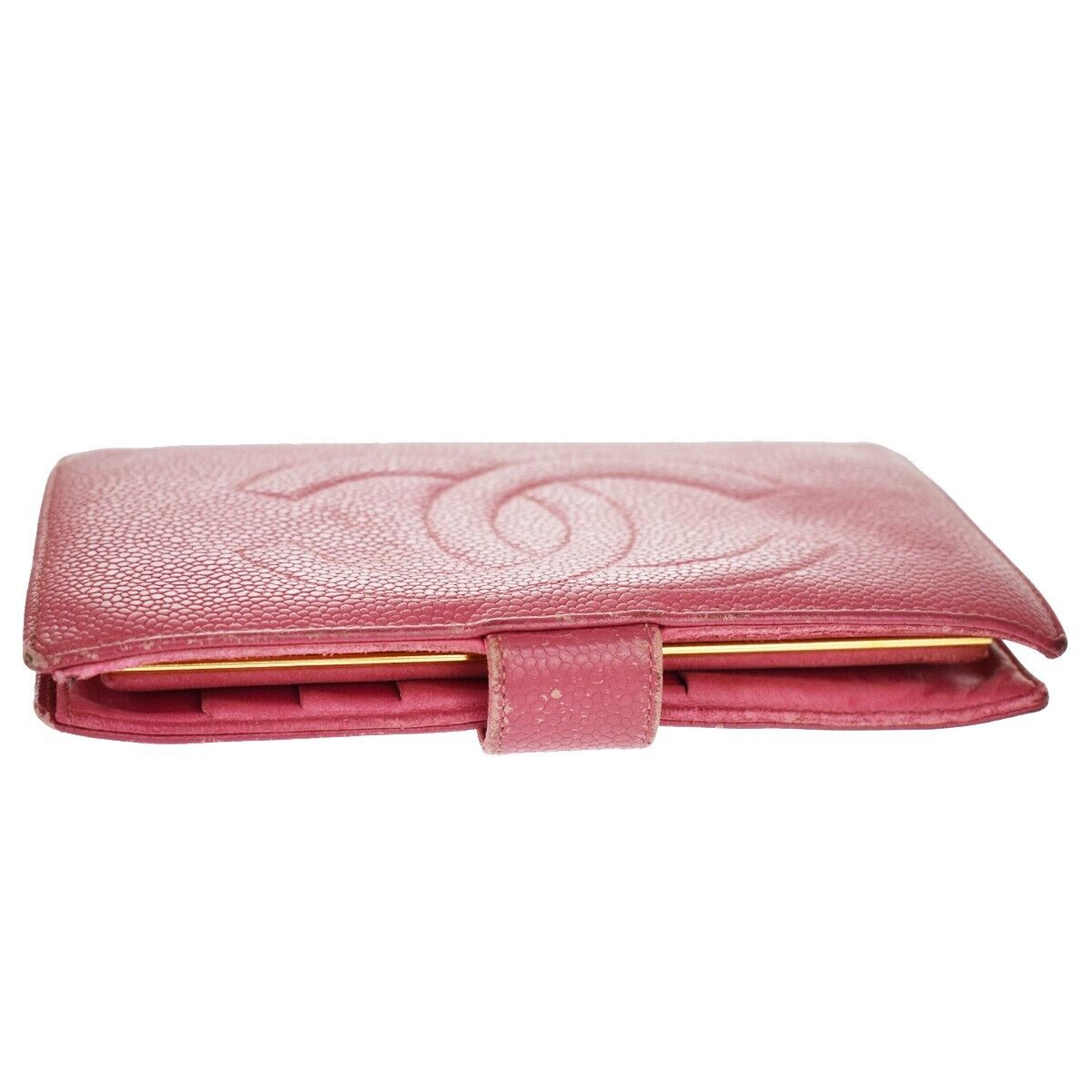 CHANEL CC Logo Long Bifold Wallet Purse Caviar Leather Pink GHW Vintage 05GA848