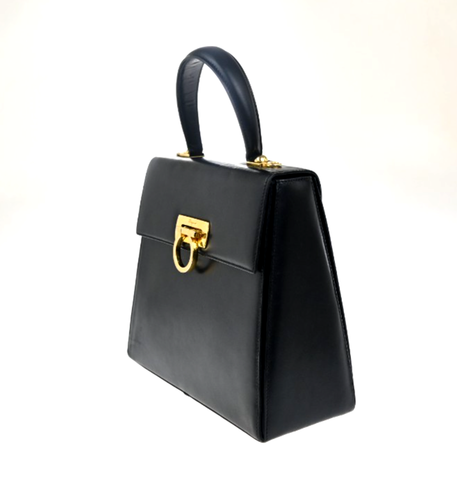 SALVATORE FERRAGAMO Gancini Hand Bag Leather Black GHW 38ZA214
