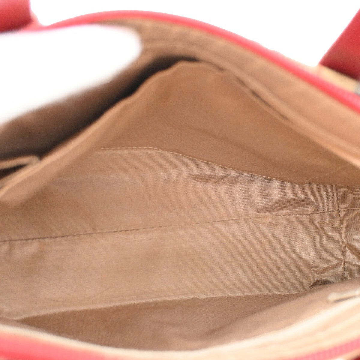 BURBERRY Logo Handbag Canvas Leather Beige Red Charm Gold 32RL572