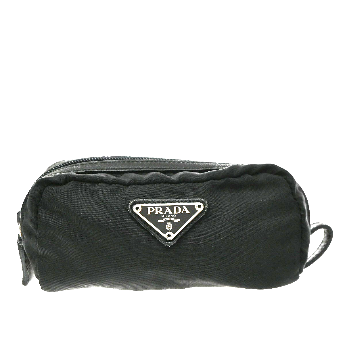 PRADA Logo Tessuto Mini Cosmetic Pouch Nylon Leather Black SHW Italy 09KD207