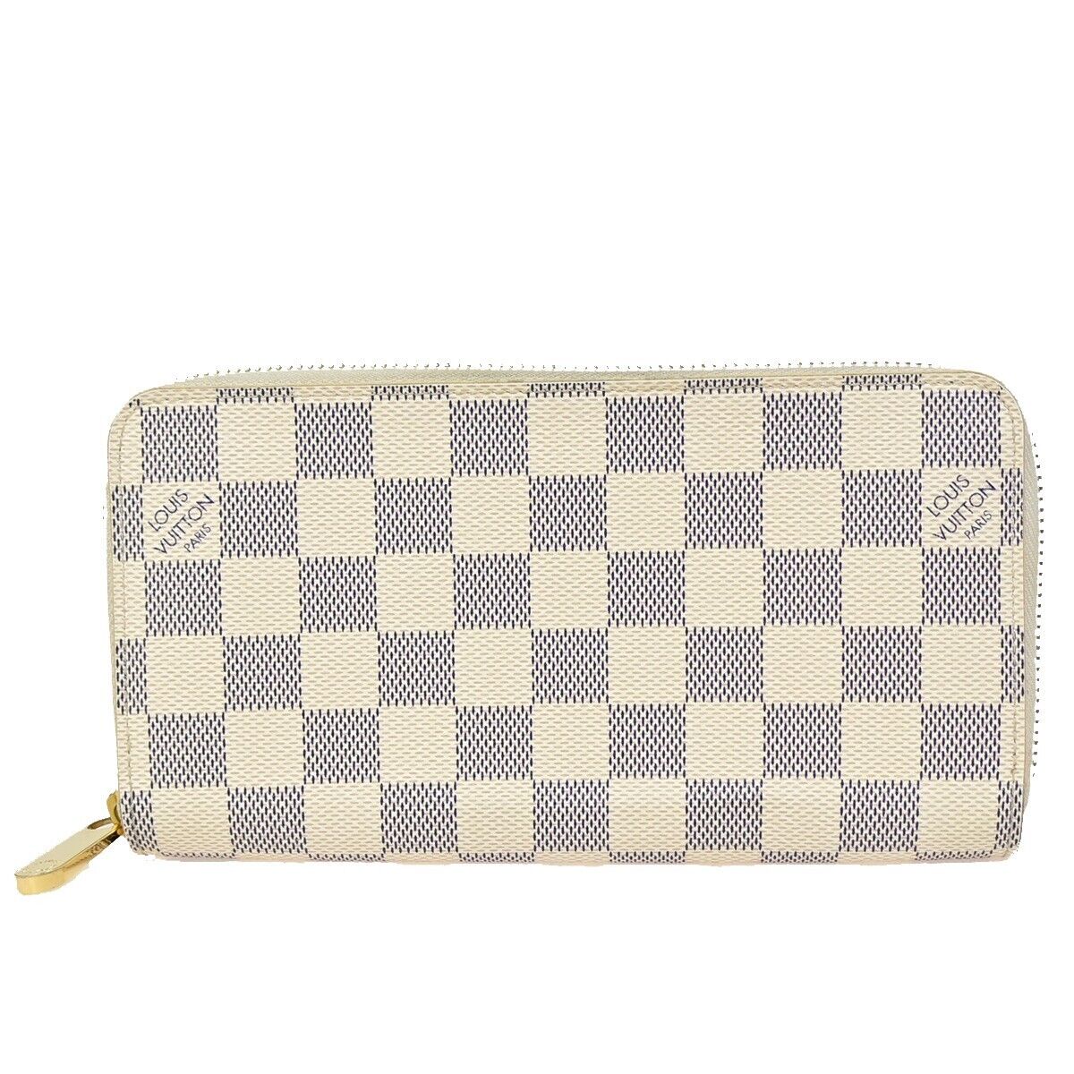 LOUIS VUITTON Long Zippy Wallet Purse Damier Azur Leather White N41660 74KA211