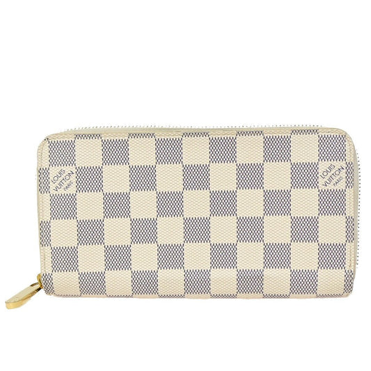 LOUIS VUITTON Long Zippy Wallet Purse Damier Azur Leather White N41660 74KA211