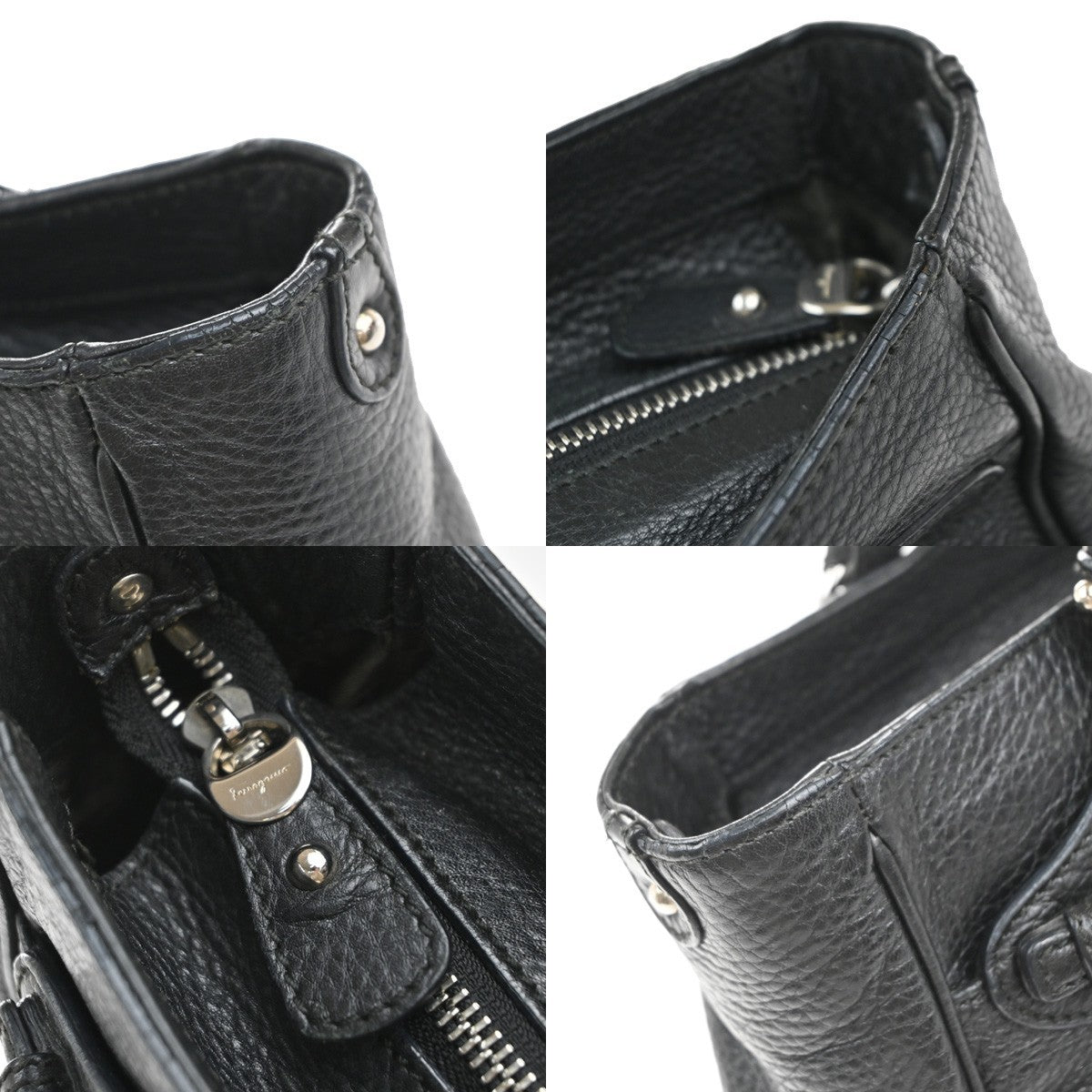 SALVATORE FERRAGAMO Logo Gancini Hand Bag Leather Black SHW Italy 36EG392