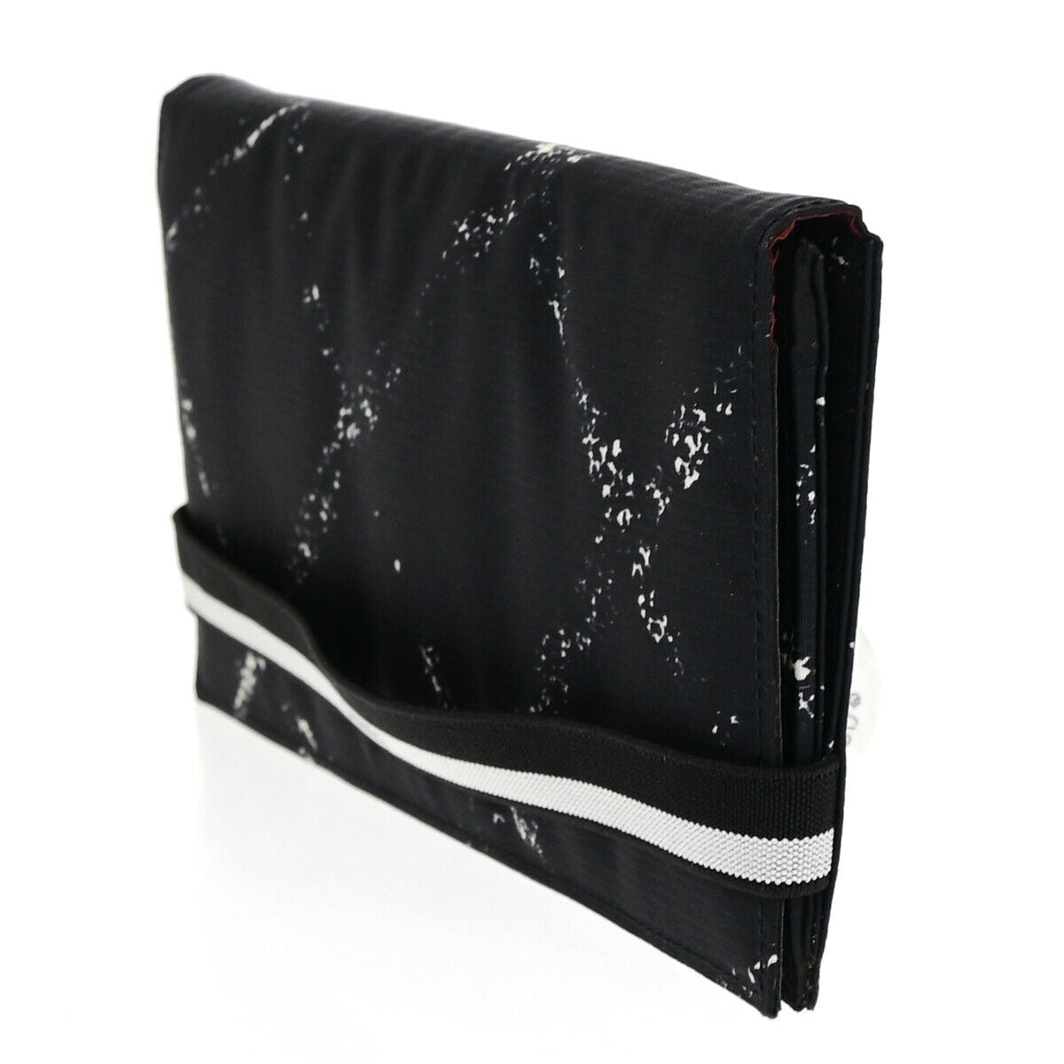 CHANEL Logo Travel Line Bifold Wallet Nylon Leather Black 69KA311