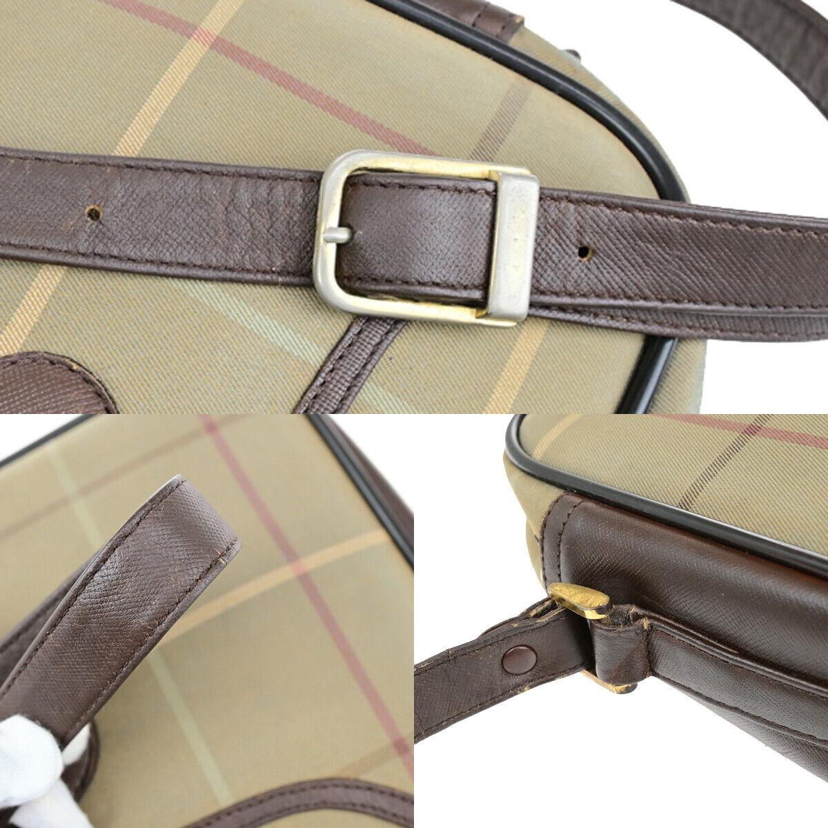 Burberrys Logo Shoulder Bag Check Canvas Leather Brown GHW 05YG581