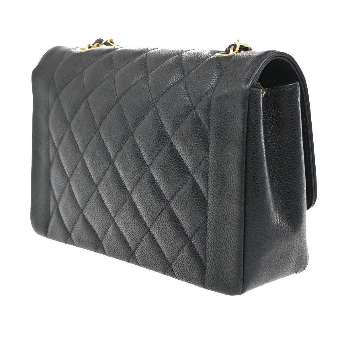 CHANEL CC Diana 25 Chain Shoulder Bag Calfskin Leather Black Vintage 282RF866