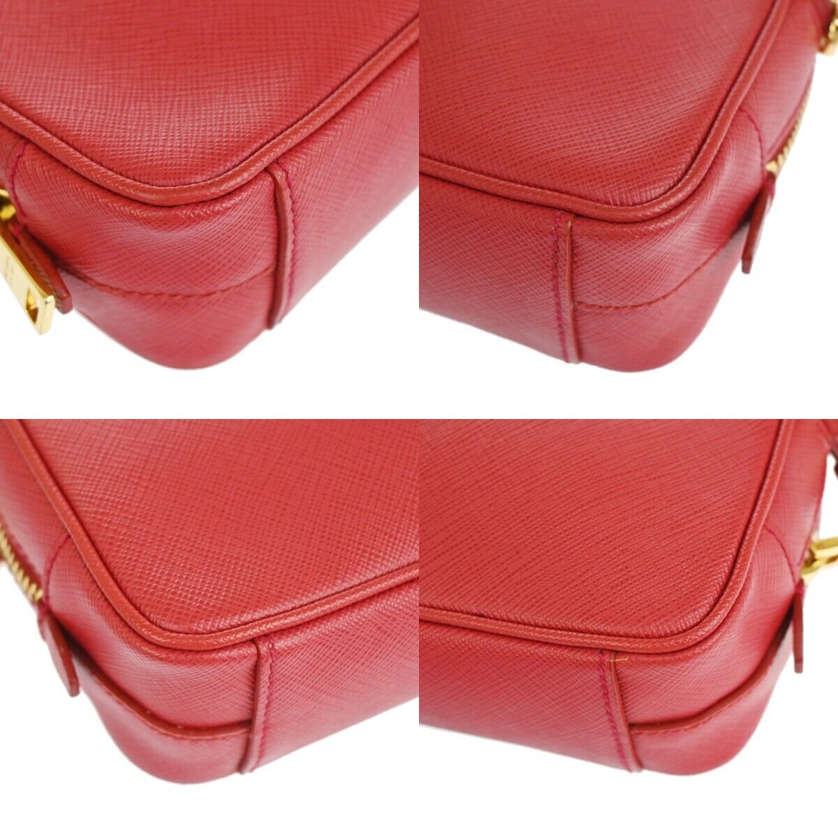 PRADA Saffiano Mini Crossbody Shoulder Bag Leather Red Fuoco Gold Italy 42RJ471