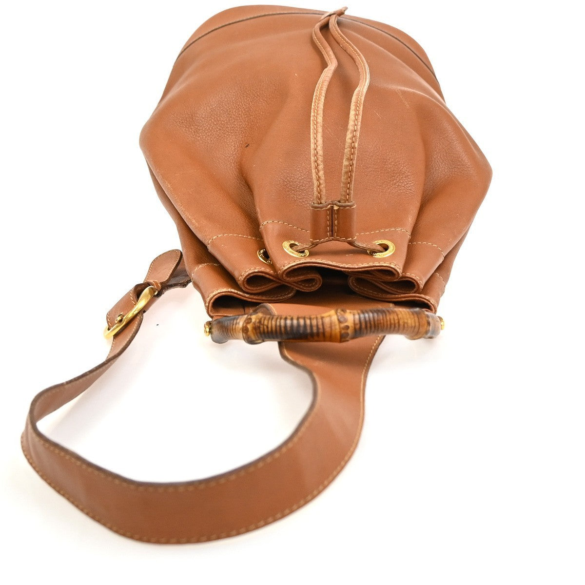 GUCCI Logo Bamboo 2way One Shoulder Body Hand Bag Brown Gold Italy 61EG228