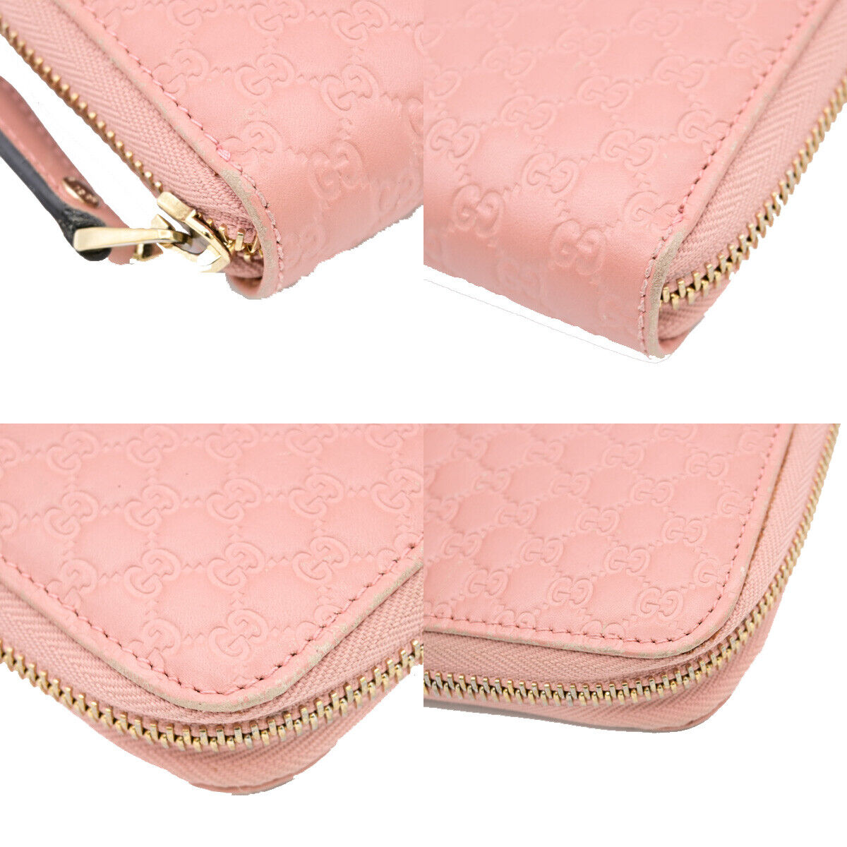 GUCCI Logo Micro GG Guccissima Long Zipper Wallet Leather Pink GHW Italy 39YE519