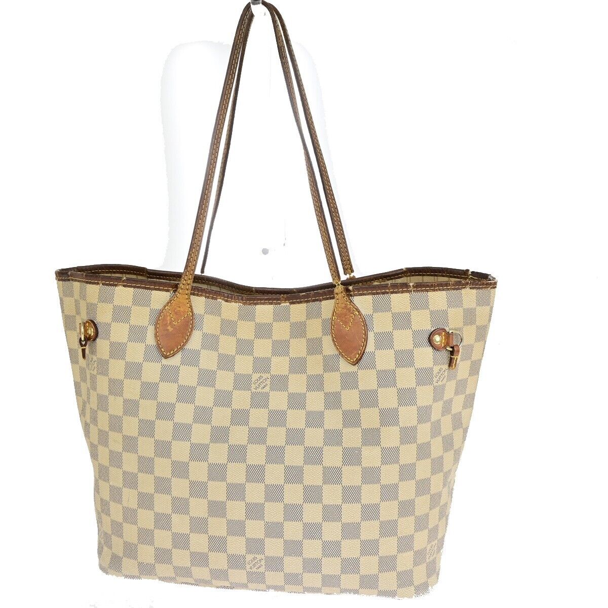 LOUIS VUITTON Neverfull MM Shoulder Tote Bag Damier Azur White N51107 37SJ157