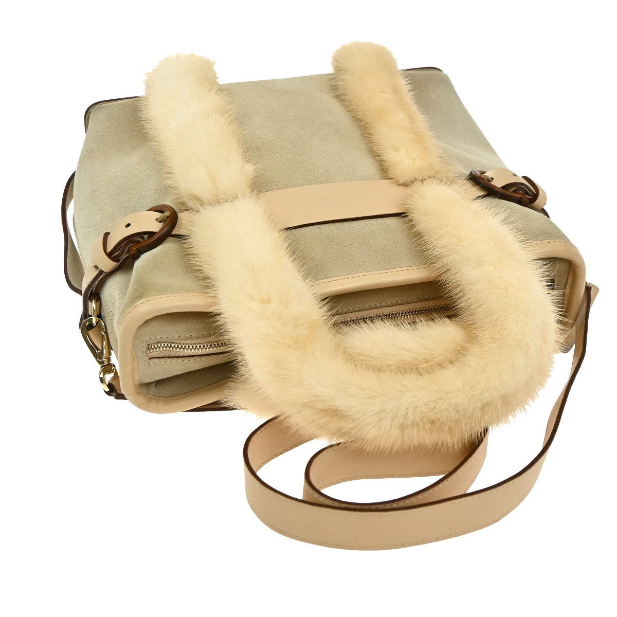 SALVATORE FERRAGAMO Gancini 2Way Shoulder Hand Bag Suede Fur Leather BE 80KP571