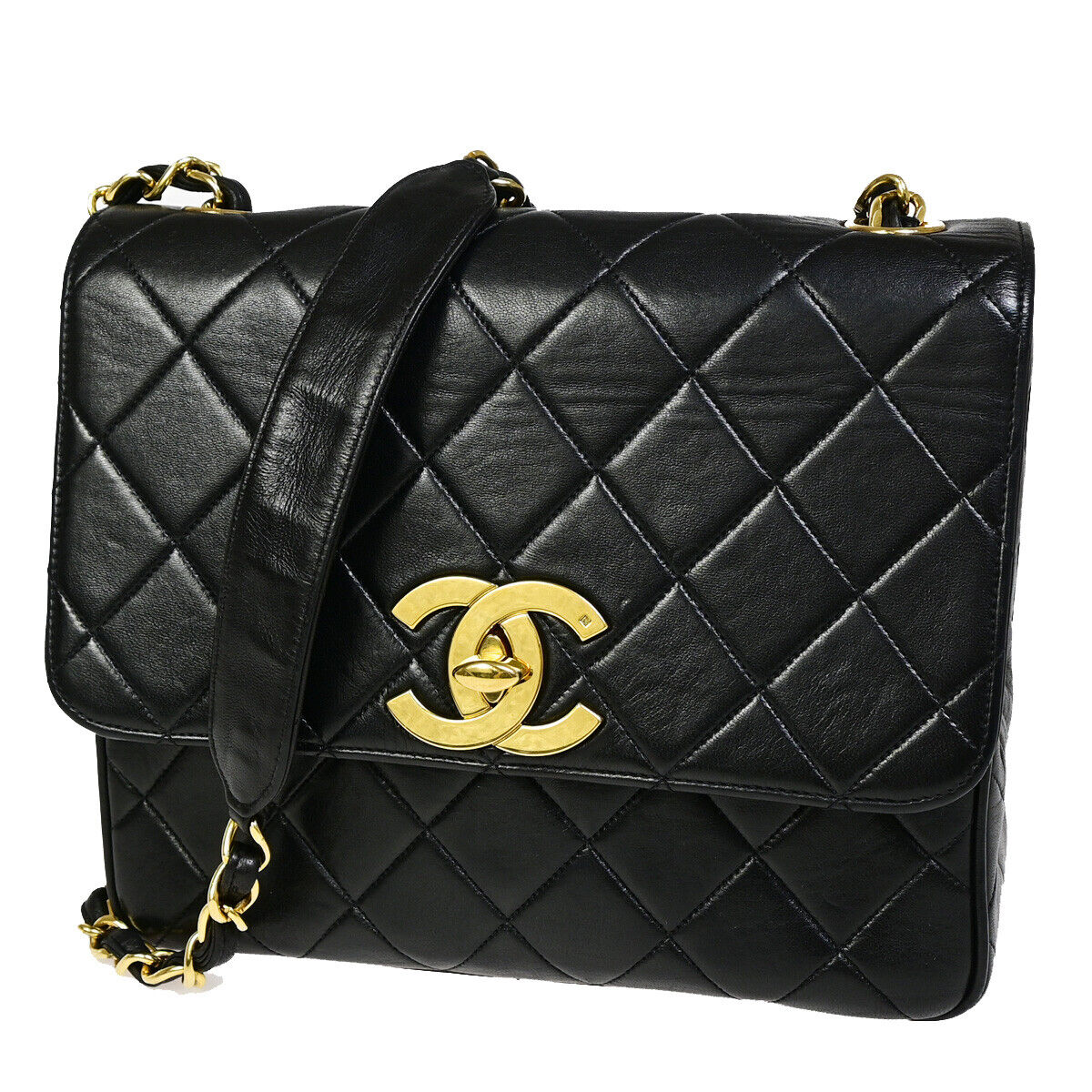 CHANEL CC Logo Matelasse 25 Chain Shoulder Bag Leather Black GHW France 705RJ883