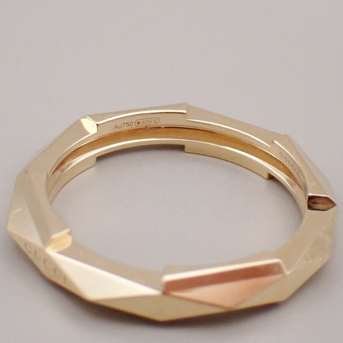 GUCCI Logo Link To Studded Ring Au750 (18K) Size 22 Yellow Gold Italy 25RK868