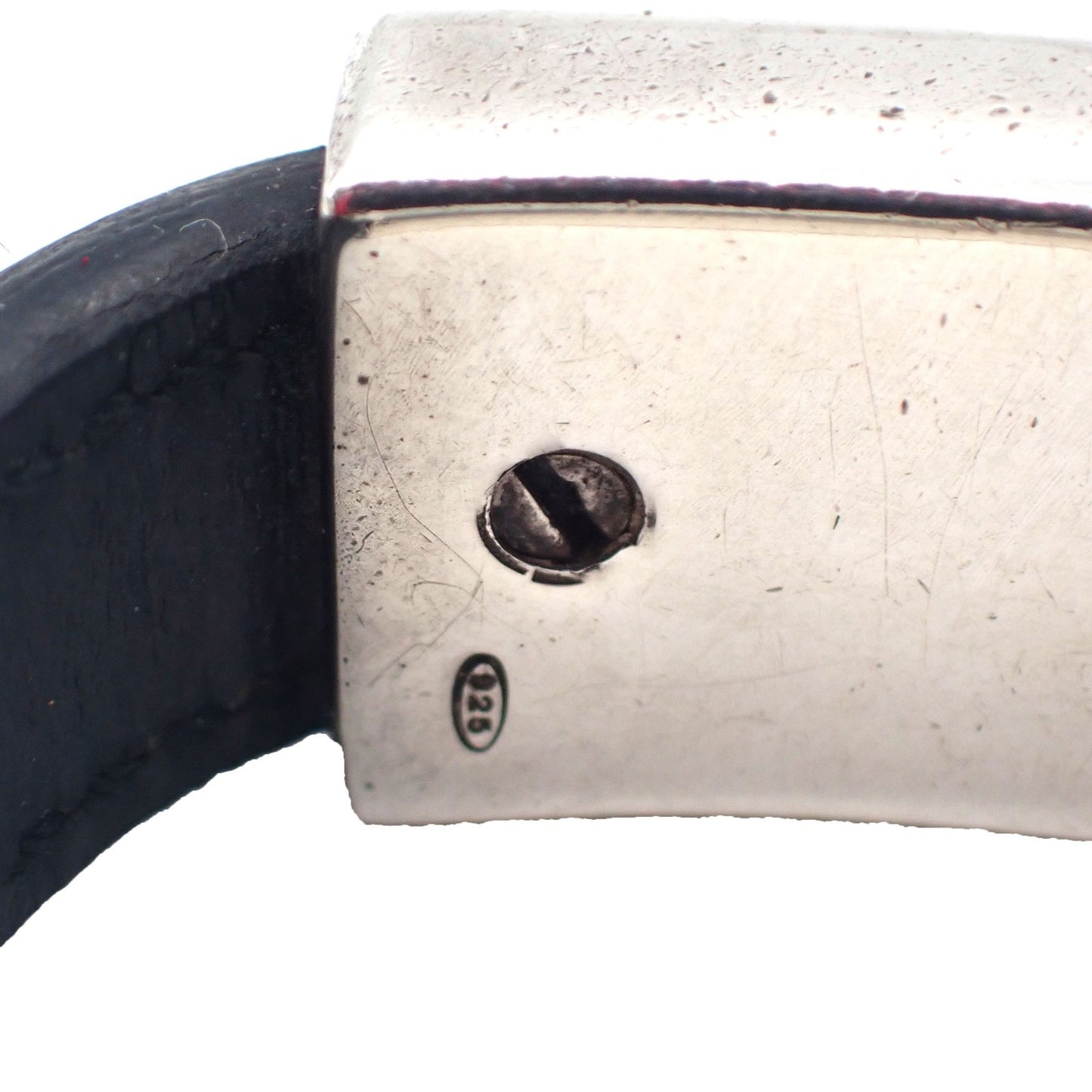 GUCCI Logo Bar Bracelet Bangle Leather Metal Black Silver925 Italy 01CA779