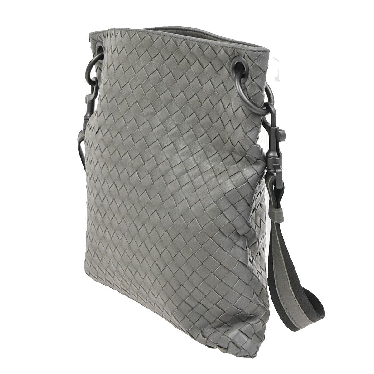 BOTTEGA VENETA Logo Intrecciato Shoulder Bag Leather Black Grey Italy 12ZA252