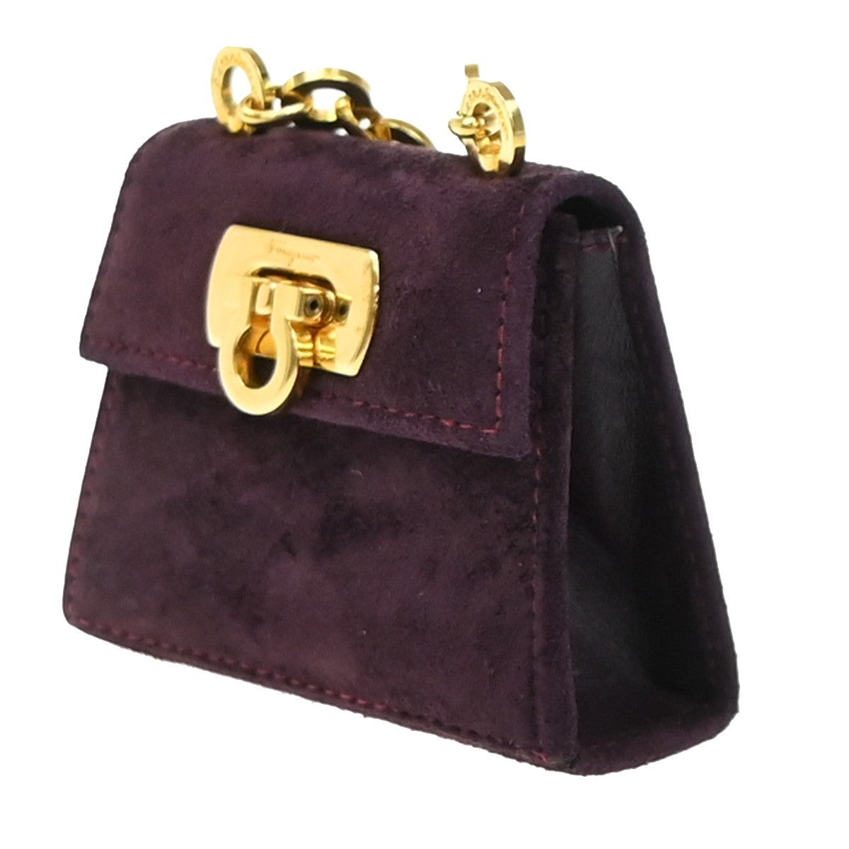 SALVATORE FERRAGAMO Gancini Mini Chain Shoulder Bag Suede Leather Purple 80KP154