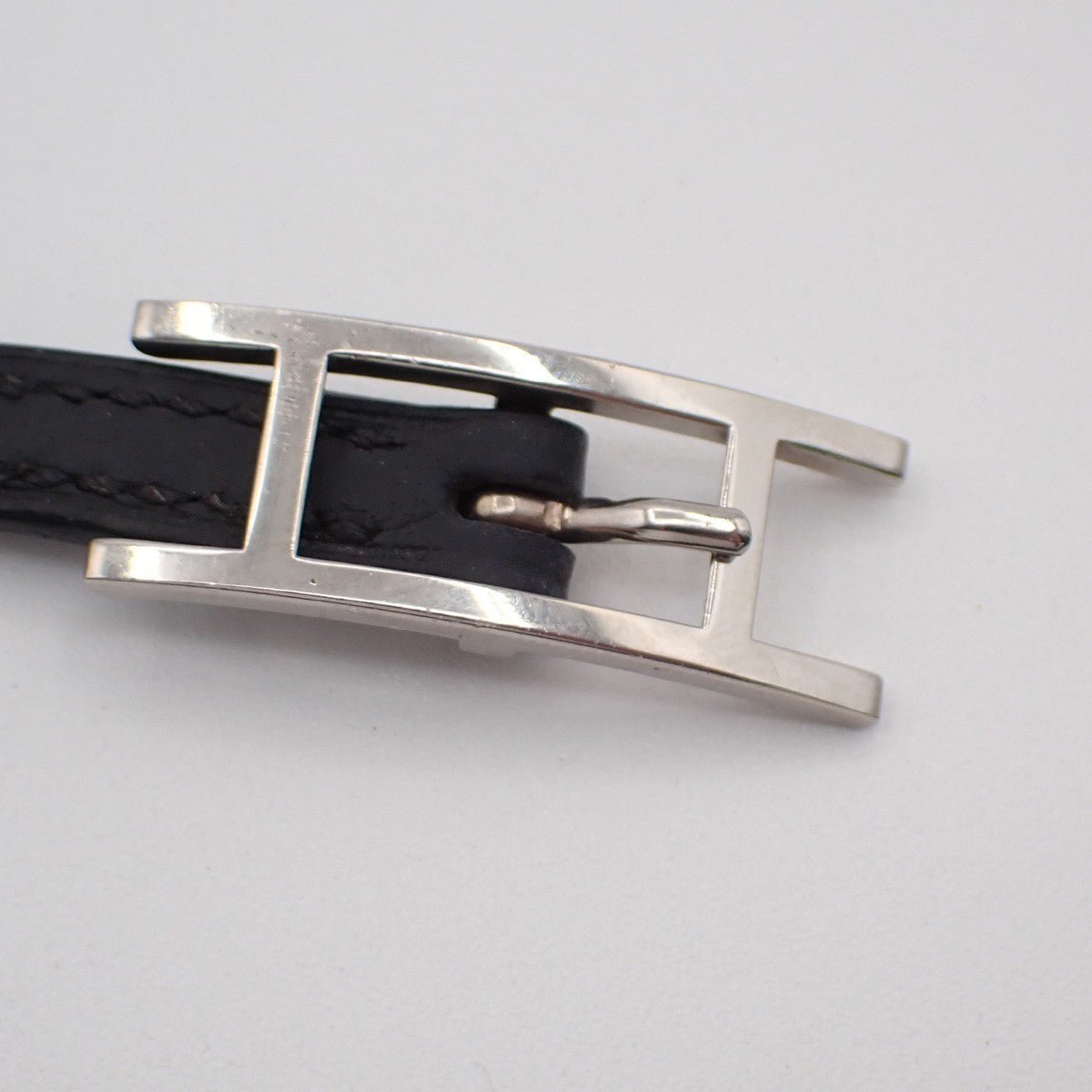 HERMES Api 3 Triple Tour Long Bracelet SHW Leather Sliver Black 64RL493