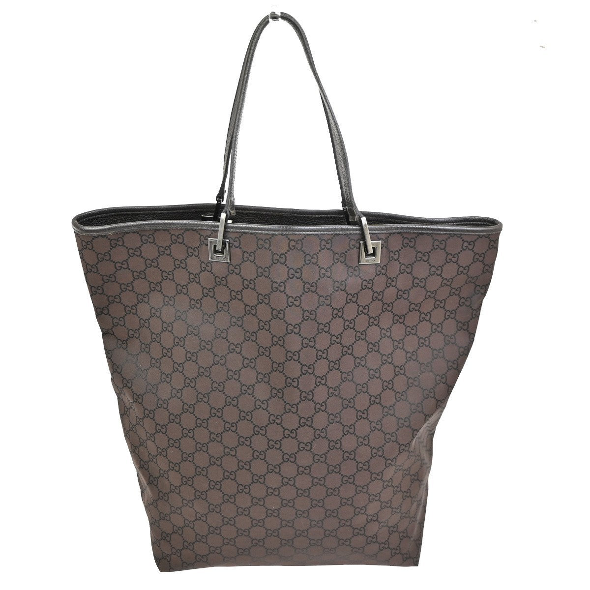 GUCCI Logo GG  Pattern Shoulder Tote Bag Canvas Leather Brown SHW Italy 62TA345