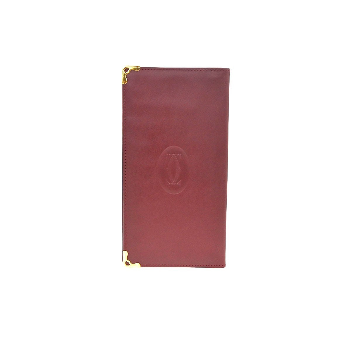 MUST DE CARTIER 2C Logo Bifold Long Wallet Purse Leather Red GHW 01KD061