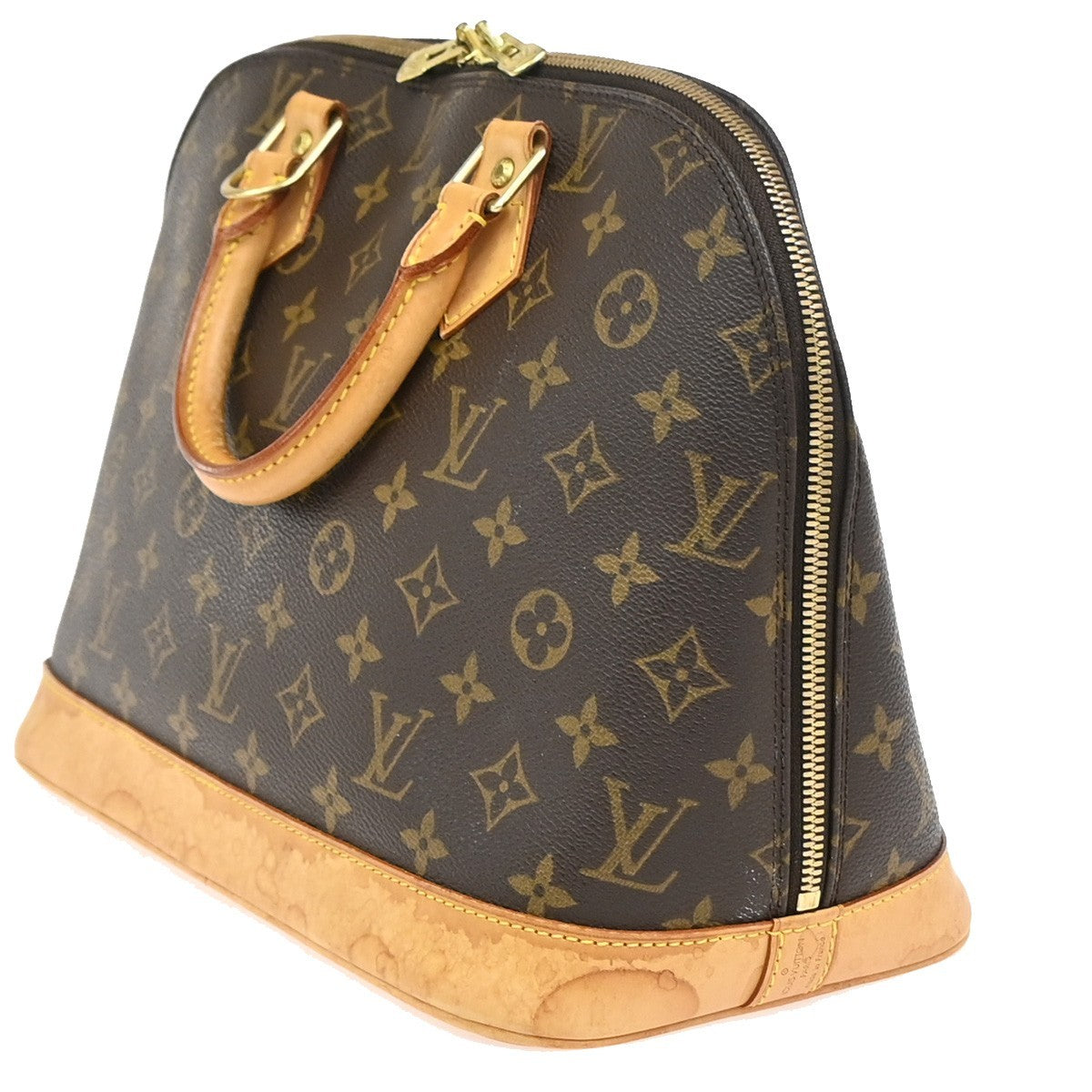 LOUIS VUITTON LV Logo Alma Hand Bag Monogram Leather Brown France M51130 73AA211