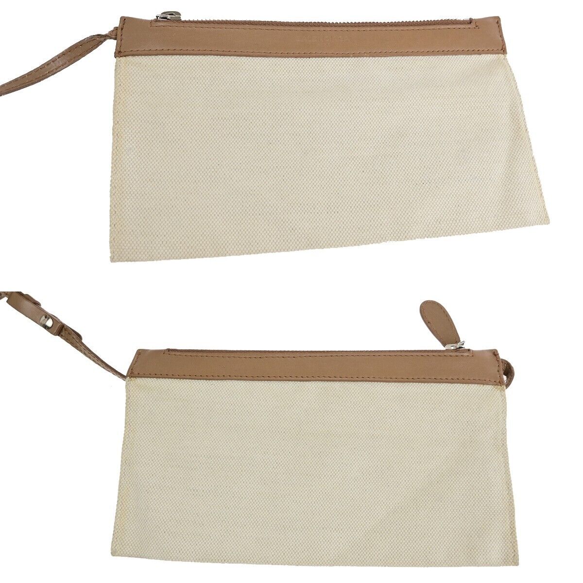 BALENCIAGA Logo Navy Cabas Shoulder Tote Bag Canvas Leather Ivory Brown 33EC031