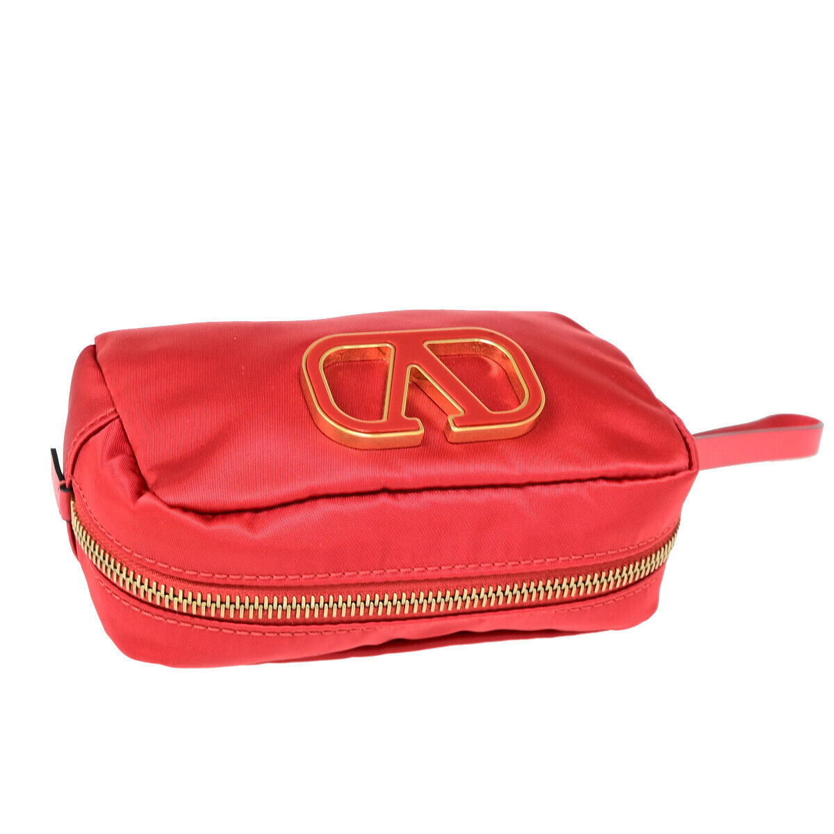 VALENTINO GARAVANI Logo Cosmetic Pouch Nylon Leather Red GHW Italy 09YF133