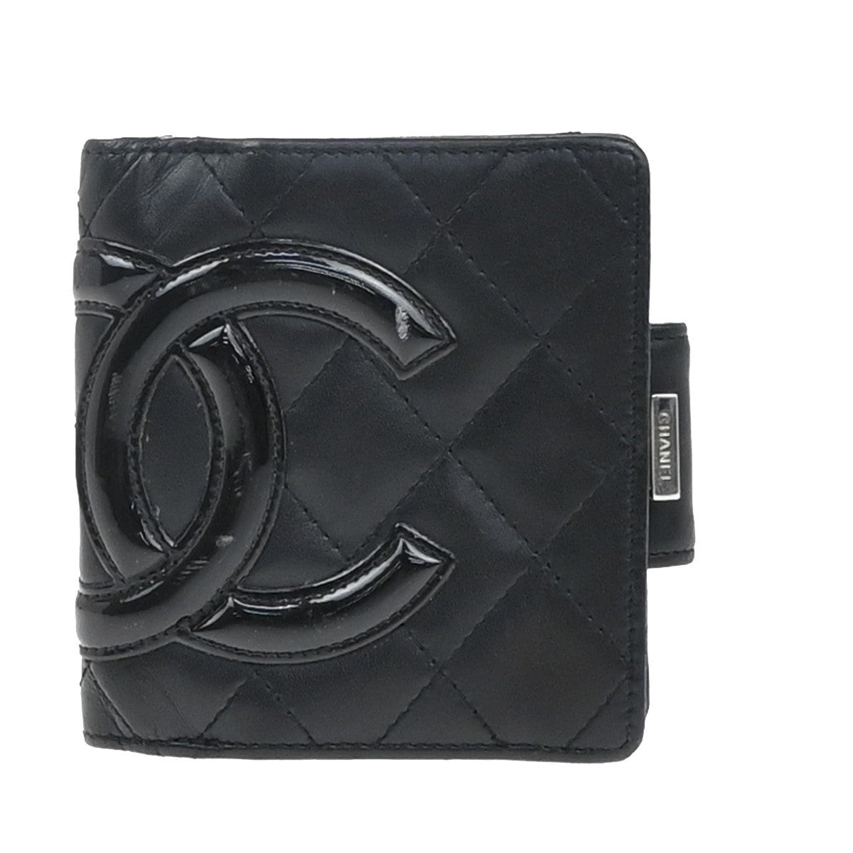 CHANEL CC Logo Cambon Bifold Wallet Leather Black Pink France 30KP049