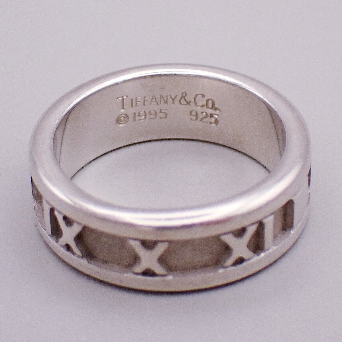 TIFFANY & CO. Logo Atlas Ring Size US 5 JP 9 Roman Numerals Silver 925 08YF244