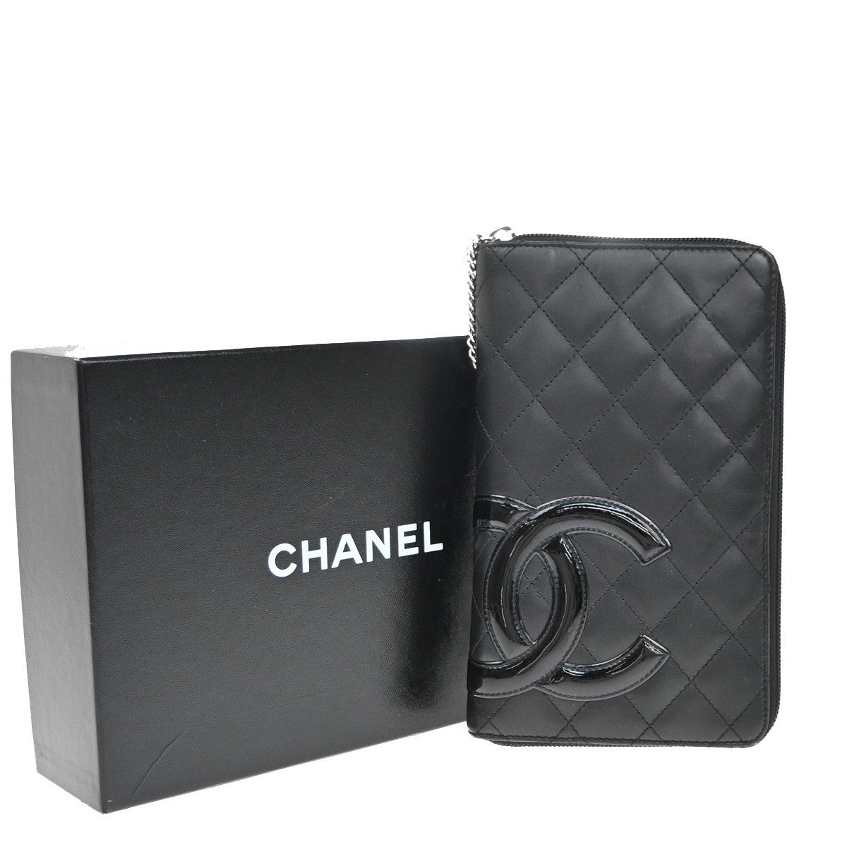 CHANEL CC Logo Cambon Long Bifold Wallet Patent Leather Black Pink Italy 16RF779