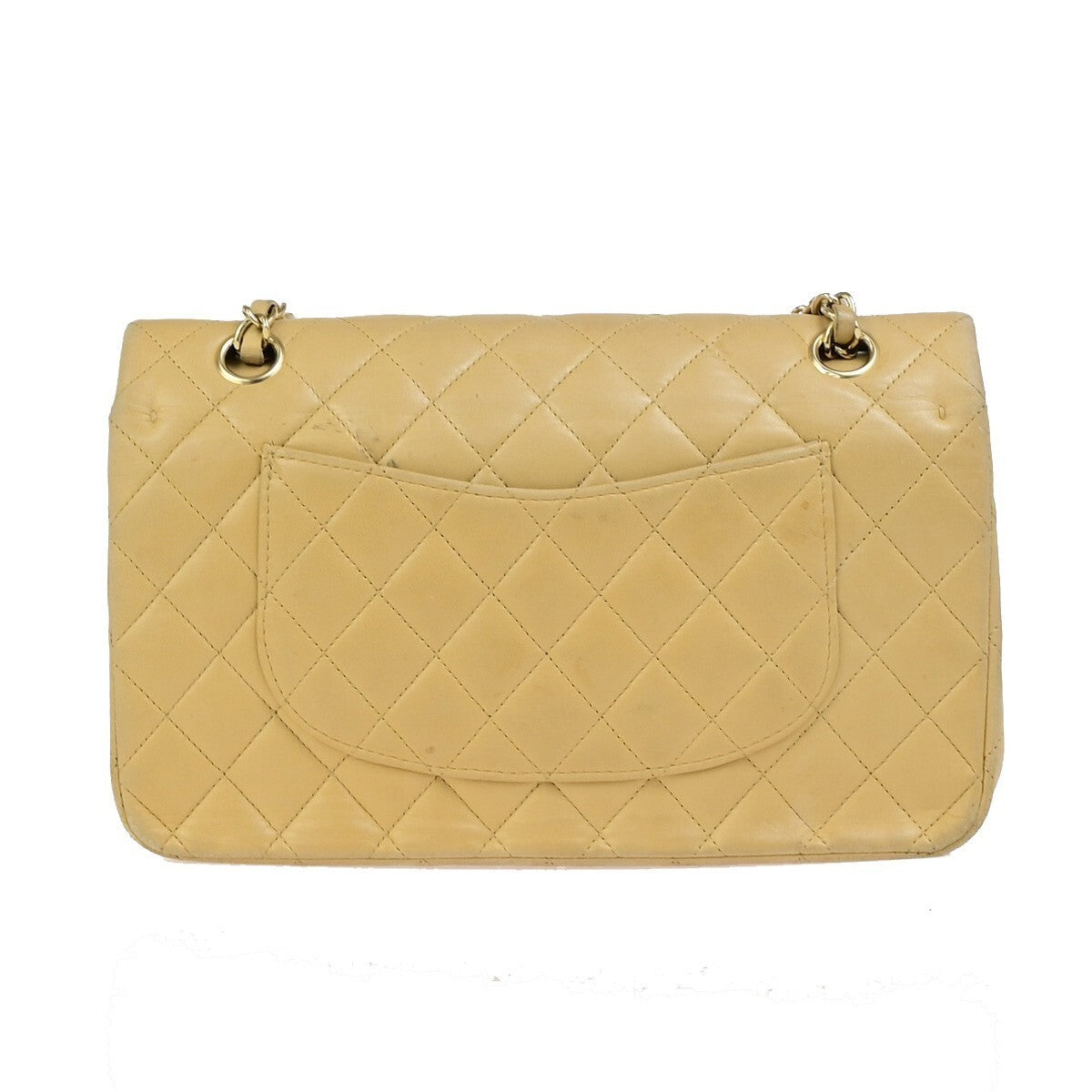 CHANEL CC Matelasse 25 Double Flap Chain Shoulder Bag Leather Beige GHW 310RK685